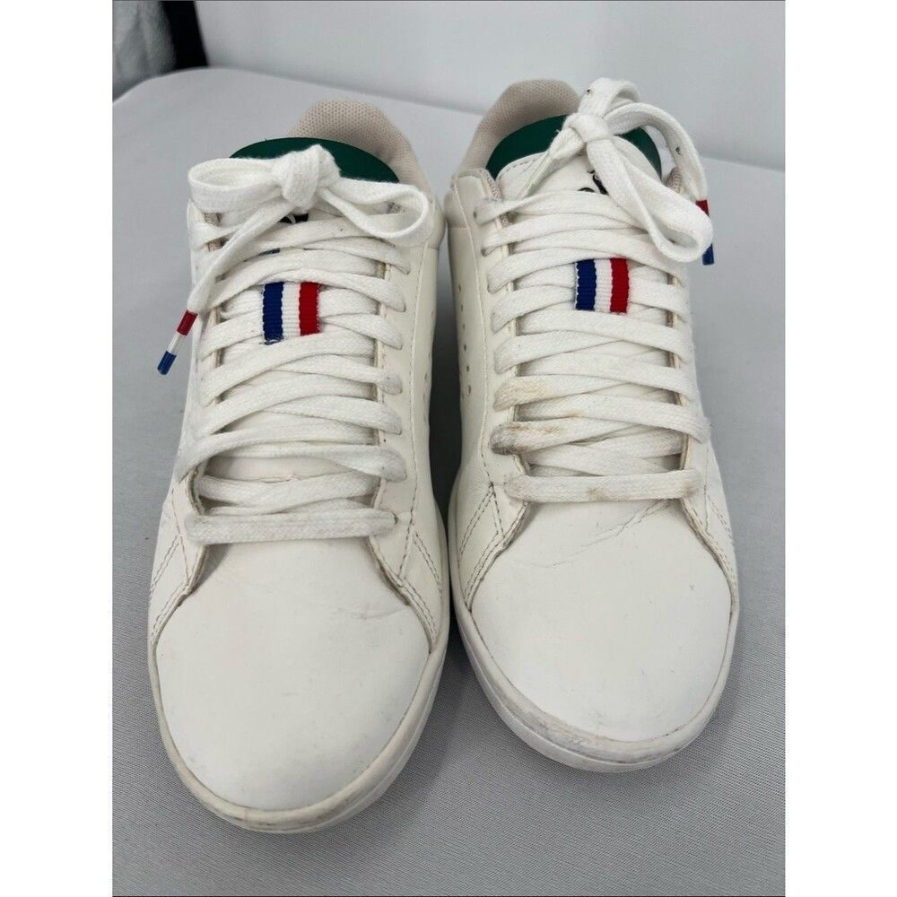 Le Coq Sportif White Sneakers with Green Heel Tab and Tricolor Lace Detail - Picture 2 of 9